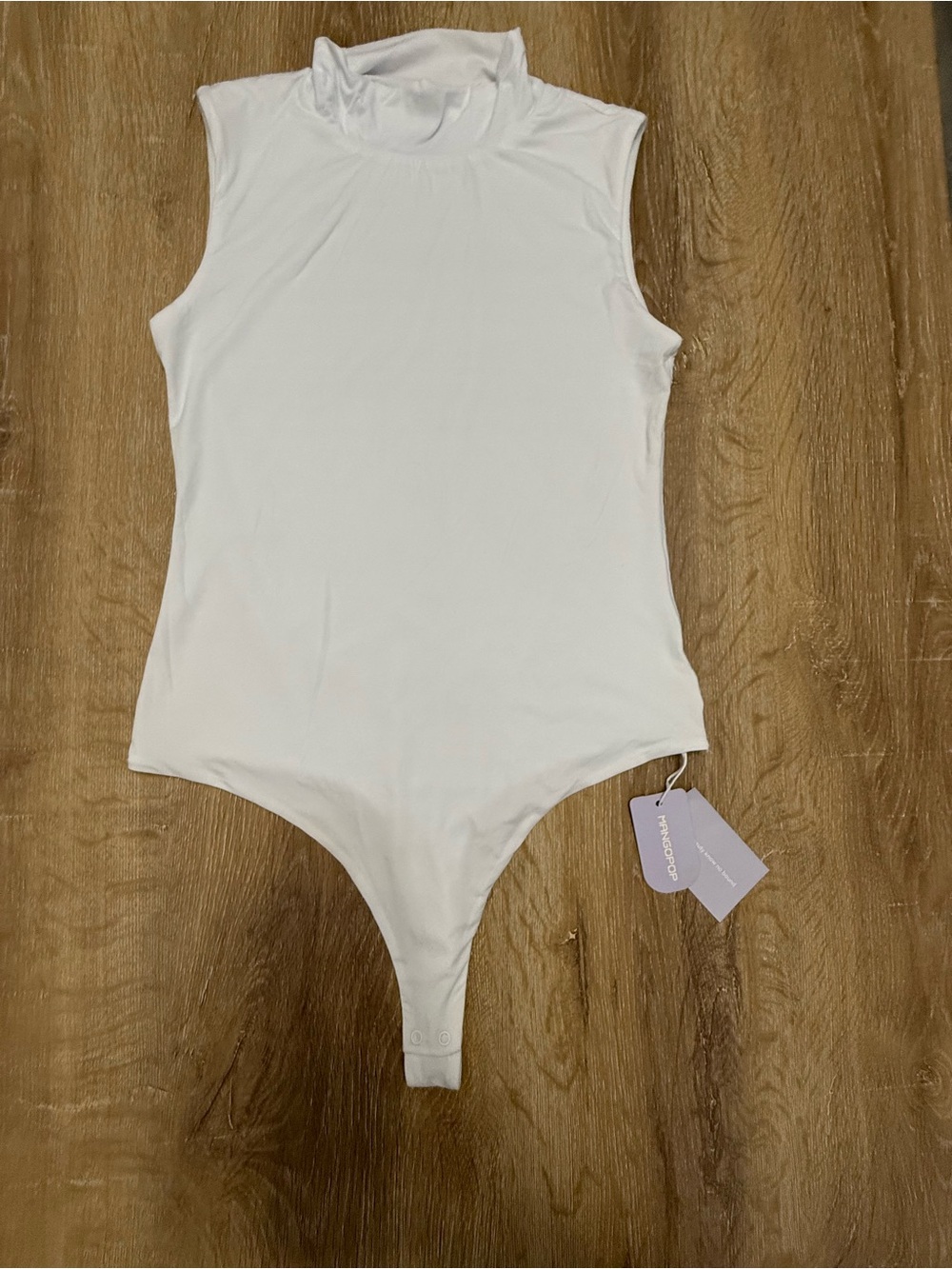 Mango White Sleeveless Mock Neck Bodysuit